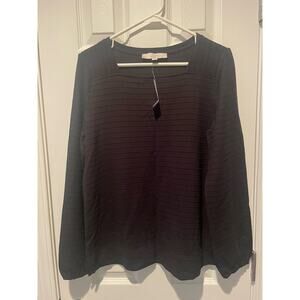 NWT Loft Women's Square Neck L/Sleeve Black Knit Top, Size M, $24, B51